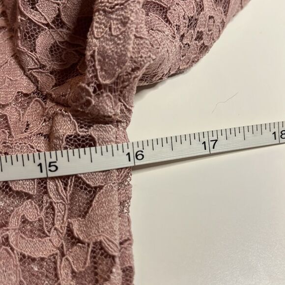 PINK stretchy long sleeve mock turtleneck lacy sheer blouse/top size medium - Picture 10 of 11